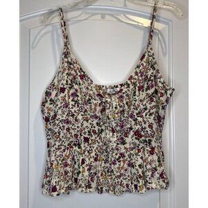 Patrons Of Peace Beige Floral Babydoll Front Knot Adj Straps Crop Top Sz M NEW